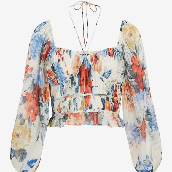 Floral Pleated Long Sleeve Top - Picture 2 of 6